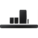 Front view of Samsung HW-Q990D 11.1.4-channel Dolby Atmos soundbar system with wireless subwoofer and rear speakers